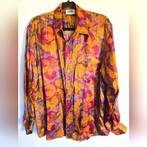VTG FUKA 100% PURE SILK MEN'S LONG SLEEVE FLORAL/ PAISLEY BUTTON SHIRT SIZE MED